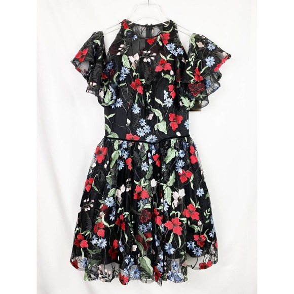 Mac Duggal Floral Cold Shoulder Fit-&-Flare Dress - Picture 3 of 11